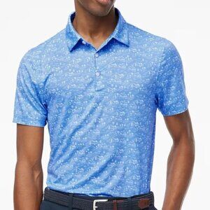 J. Crew Performance Polo Shirt Men's XL Blue Printed Golf Business Casual